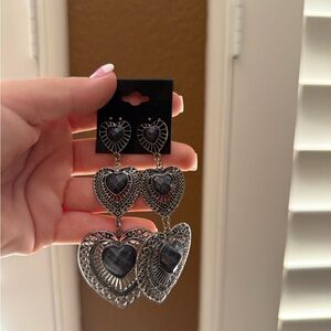 Elegant Silver Heart Drop Earrings